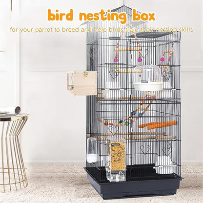 Natural Wood Nesting Box for Parakeet Birds Transparent Design Breeding Box with Perch Wood Bird Cage House for Cockatiel Lovebirds Budgie Finch Parrotlets Canary (Large)