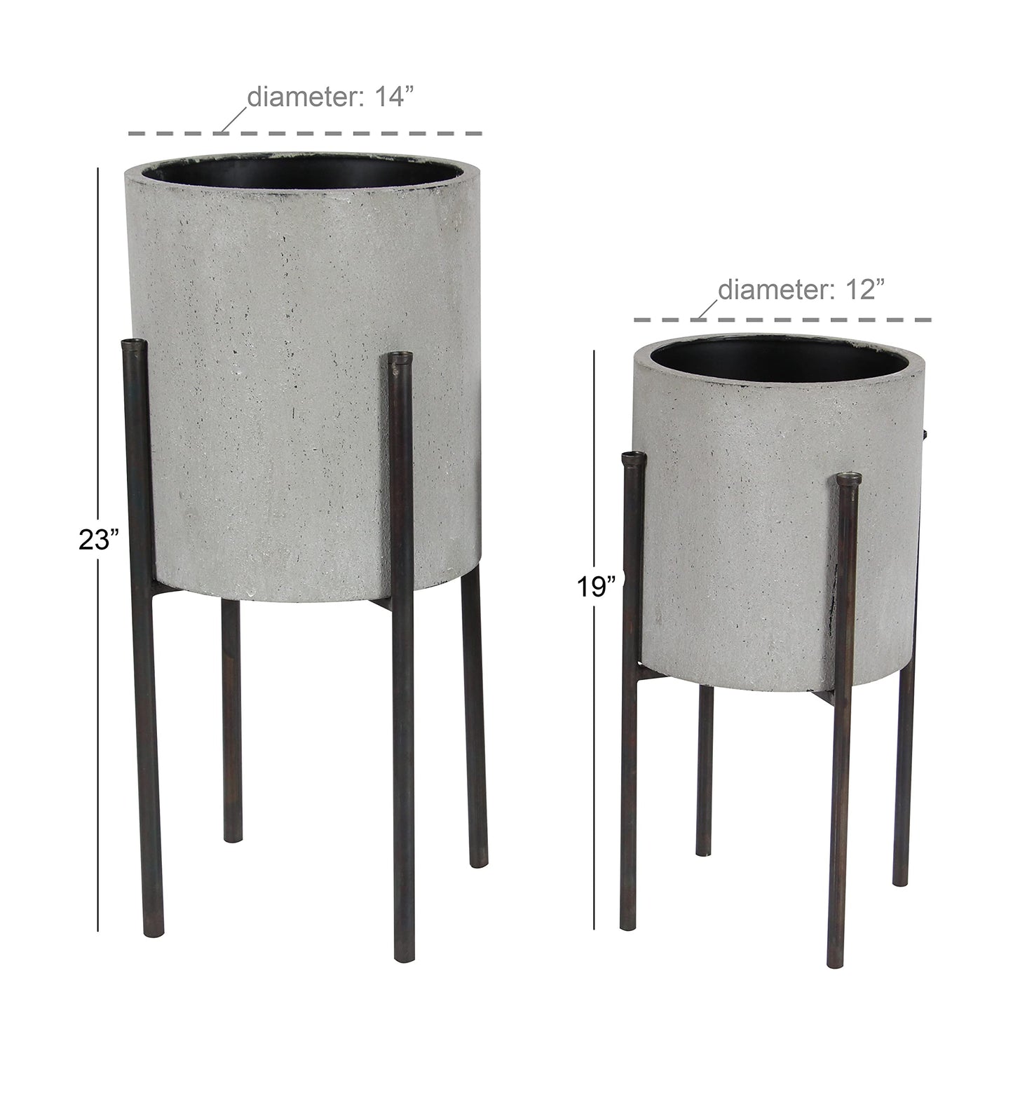 Deco 79 Metal Indoor Outdoor Planter Textured Exterior Large Planter Pot, Set of 2 Planters 19", 23"H, Light Gray