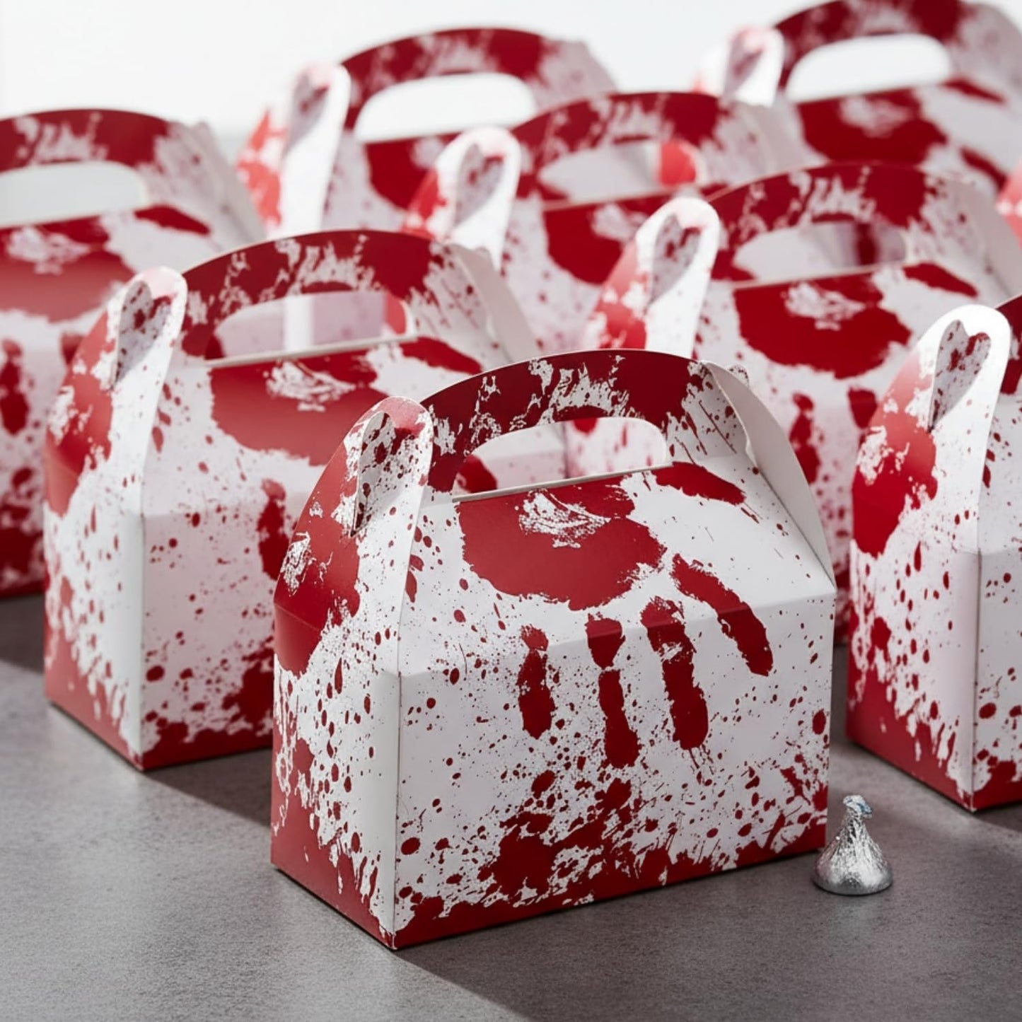 Fun Express Halloween Horror Party Favor Boxes - 6" x 5.25" (12 Pcs.) - Bloody Cardstock Treat Holders - Ideal for Spooky-Themed Events, Costume Parties, and Trick-or-Treats