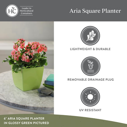 The HC Companies Aria Square Plant Pot w/Drainage - Planters for Outdoor Plants & Indoor Plants - Lightweight & UV-Resistant Plastic Pots for Plants (16" Glossy Black, Pack of 1)
