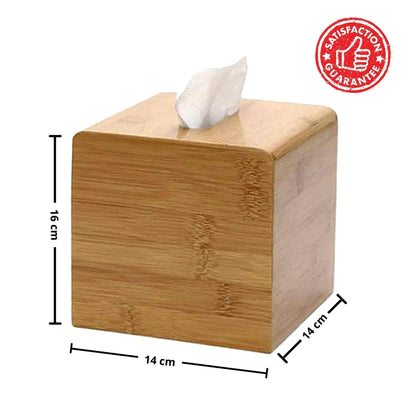 Performore Square Bamboo Tissue Box Cover - Stylish Water-Resistant Wooden Facial Tissue Holder for Bathroom, Office Desk & Nightstand - Compact 6.3" x 5.51" x 5.51" Design