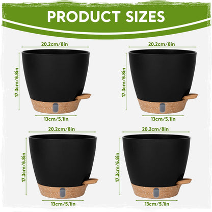 8 Inch Self Watering Pots for Indoor Plants, Plastic Planters with Deep Reservoir & Drainage Holes, Flower Pots for Monstera, Snake Plant & Peace Lily, Worry-Free Vacation Care (Black, 8 inch)