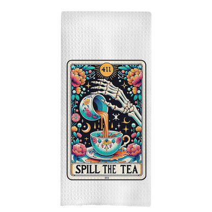 uinwk Spill The Tea Funny Tarot Card Kitchen Towels, Halloween Gothic Skeleton Kitchen Dish Towels, Gothic Kitchen Bathroom Decor, Halloween Skull Decorative Hand Towels for Bathroom 16x24 Inches