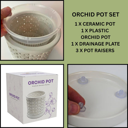 DESQUIGGLE White Ceramic Orchid Planter, 6 Inches Wide, Large Orchid Pots with Holes for Indoors Or Outdoors with Swirl Cut Out Pattern, Orchid Gifts