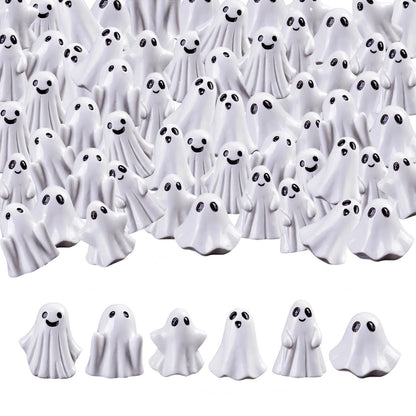 SHIFANQI 60pcs Mini Halloween Ghost Figurines, Small Resin Ghost Statues Miniature Decorations, 6 Styles Cute Spooky Ghost Figures for Tiered Tray Cake Topper Halloween Party Supplies