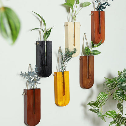 6 Pack Wall Planters for Indoor Plants, Wooden Hanging Planter, Propagation Station, Wooden Pocket Vase, Wood Wall Decor for Living Room Bedroom Bathroom