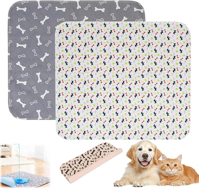 Puppy Pads with Pheromones,Washable Puppy Pee Pads for Dogs,Reusable Puppy Pads Washable for Dogs & Cats, Washable,Durable Leak-Proof & Anti-Slip Pet Training Pads for Home & Trave(Gray+White,L)