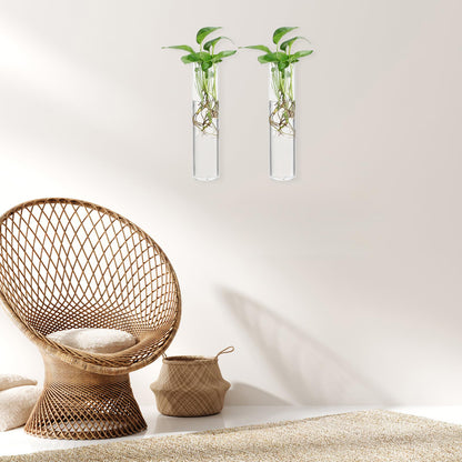 OKUMEYR Wall Hanging Vase Set 2pcs Large Cylinder Glass Propagation Station Hydroponic Plants Holder Indoor Hanging Terrarium Planter for Home Décor