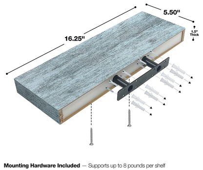 Sorbus Floating Shelves - 3 Pack 16 Inch Rustic & Blue Wall Shelves for Bedroom, Kitchen, Living Room, Bathroom Shelves, Home Decor, Office - Floating Shelf for Trophy, Books, Frames