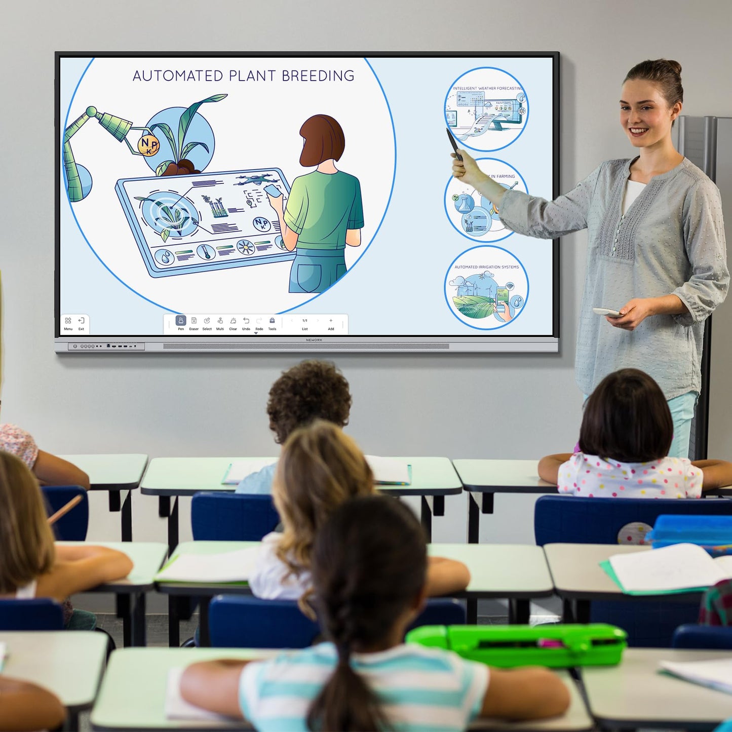 NEWORK 75 Inch 4K Smart Board - Google EDLA-Certified Interactive Whiteboard, Android 14, 50-Point Touch, Wireless Casting - Digital Whiteboard for Classrooms & Hybrid Offices (Board Only)