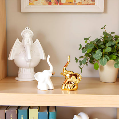BIHOIB Home Decor Elephant Statues,1 Pair, Small Decorative Accents for Shelves, Livingroom and Bedroom, Gold and White