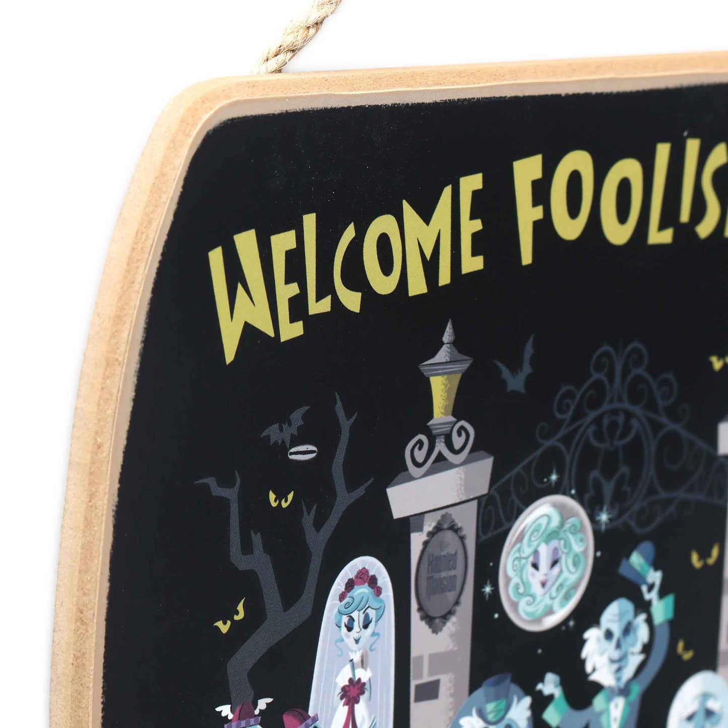 Disney Haunted Mansion Welcome Foolish Mortals Hanging Wood Wall Decor - Fun Halloween Sign for Home Decorating