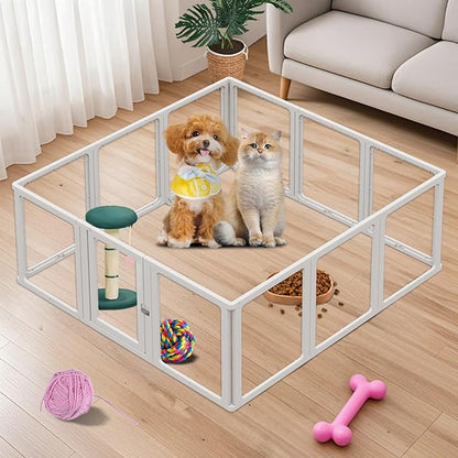 12PCS DIY Dog Playpen Transparent Acrylic Dog Playpen Indoor, Easy Assemble & Disassemble Clear Acrylic Playpen for Dogs, Acrylic Dog Pen with Gate, 23.6" Height