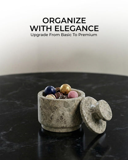 UrbanFocal Natural Marble Salt Cellar With Lid - Stone Salt Container And Stone Salt Holder, Spice Jars for Counter, Candy Jar & Spice Jar, Oceanic