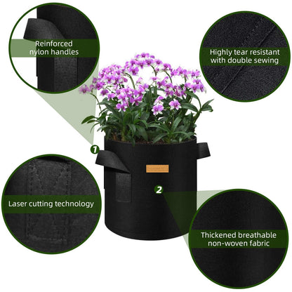 WHATWEARS 12-Pack 5 Gallon Plant Grow Bags, Thickened Nonwoven Fabric Pots with Handles, Vegetable Planter Bags Containers, Cloth Planters for Garden Vegetable/Flower/Plant/Fruits Outdoor (Black)