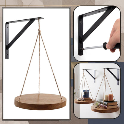 Xuhal 2 Set Hanging Plant Shelf Macrame Plant Hanger Indoor Natural Solid Wood Hangers Shelf with Rope Hanging Floating Shelves Display Planter Rack Decorative Flower Pot Holder Tray Boho Home Decor