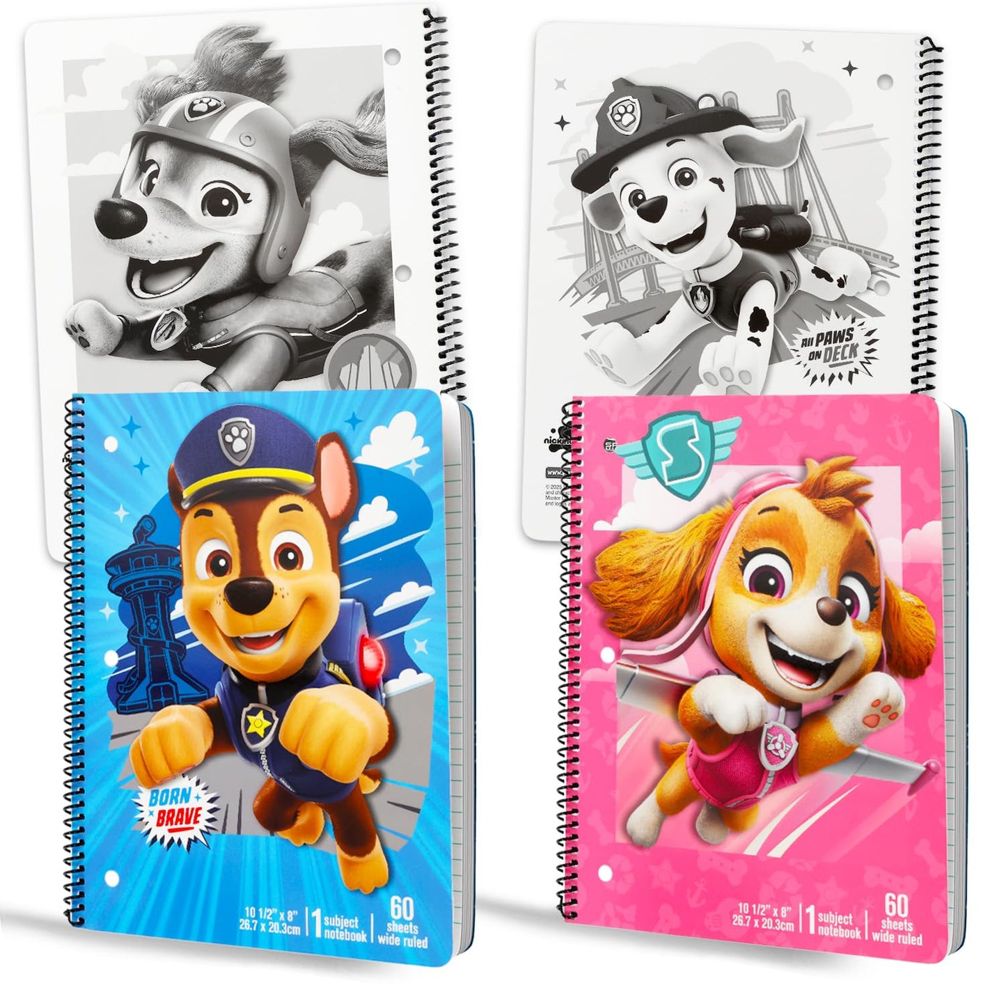Paw Patrol School Supplies Set - Bundle with 4 Spiral Notebooks Featuring Chase & Skye Plus Stickers, More | Paw Patrol Classroom Office Supplies for Kids