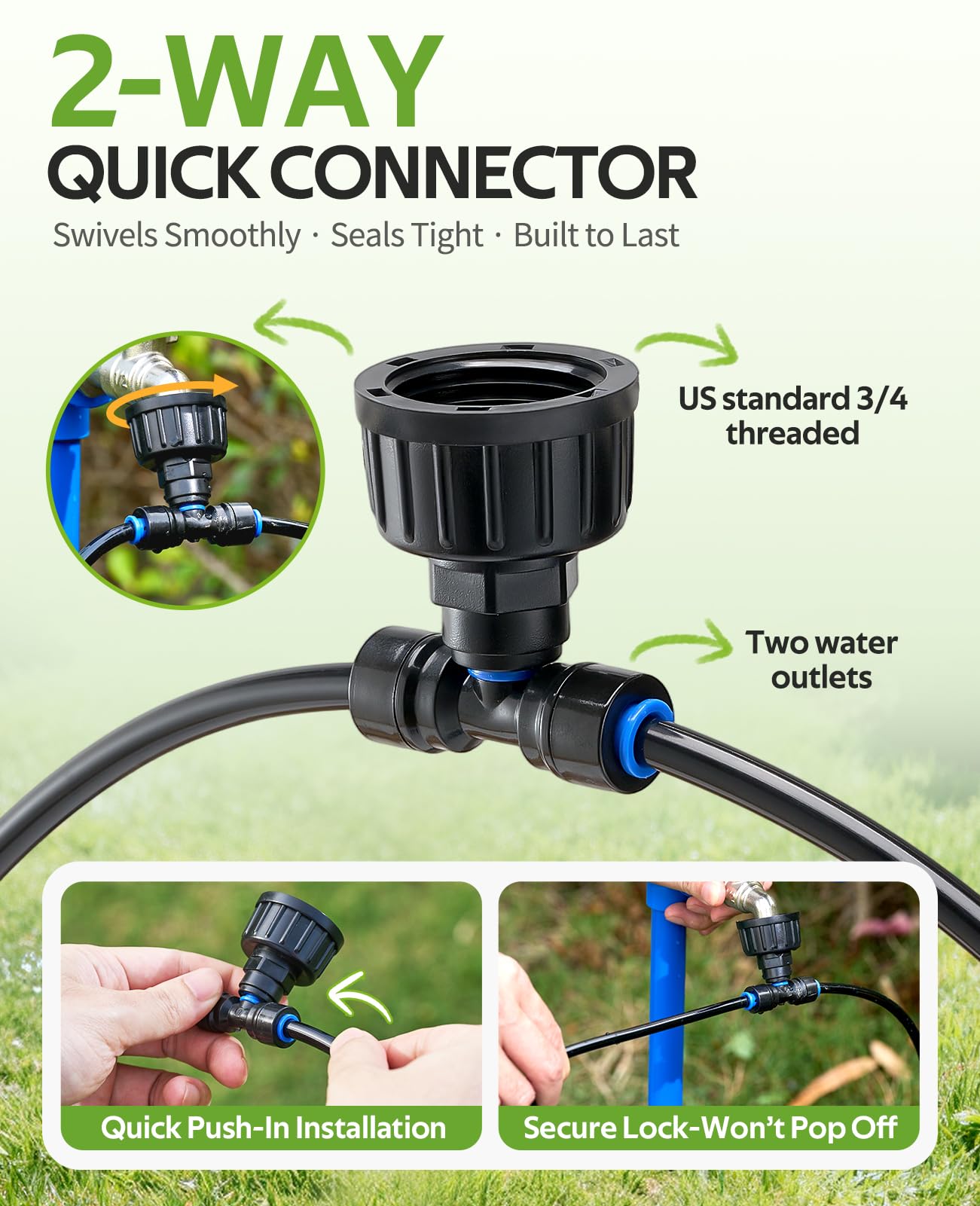 HIRALIY 50FT Pressure Compensated Drip Irrigation System with Timer, No-Leak Quick Connect Automatic Watering System, 12 Adjustable Emitters for Uniform Flow, Garden, Patio, Raised Bed
