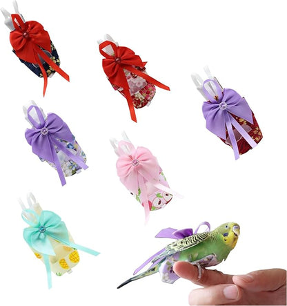 6pcs Bow Bird Diaper Set, Soft Reusable Flight Suit Clothing for Parrots Budgies Cockatiels — Cleaner Indoor Bonding & Training (S)