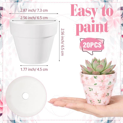 Ferrochef 2.5 Inch Mini Blank Ceramic Flower Pots for Painting Crafts, Unfinished White Terracotta Planters to Paint Nursery Pots for Spring Cactus DIY Crafts Art Activities (20 Pcs)