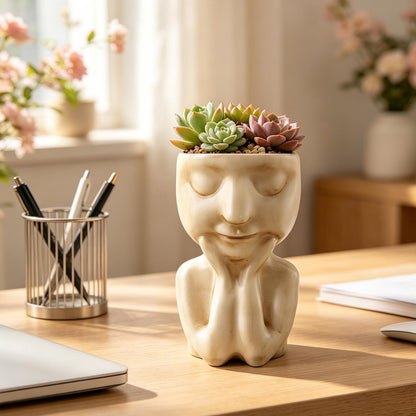 LIUXINJIAN-RHX Face Flower Pots with Thinking Pose, Head Planter Pot for Indoor Plants, Cute Succulent Pots with Drainage Hole, Gardening Gifts for Women Mom Teacher