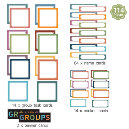REGELETO Boho Small Group Management Pocket Chart with 114 Cards, Large Size 46 x 26.3 inch Classroom Small Group Organizer for School Teacher Homeschool Learning Supplies (Black)