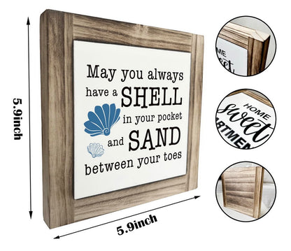Beach Wood Plaque Sign, May You always Have a Shell in Your Pocket and Sand between Your Toes, Box Wood Plaques Desk Décor, Positive Home Decor, Decor for Beach House, Ocean Theme Decoration for Shelf