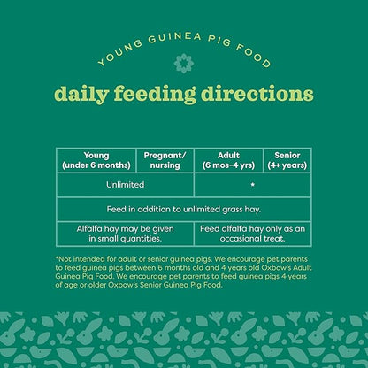 Oxbow Essentials Young Guinea Pig Food, Guinea Pig Pellets Made with Timothy Hay, Stabilized Vitamin C, Small Animal Pet Products, Small Animal Food Made in USA, High Fiber, 5 lb. Bag