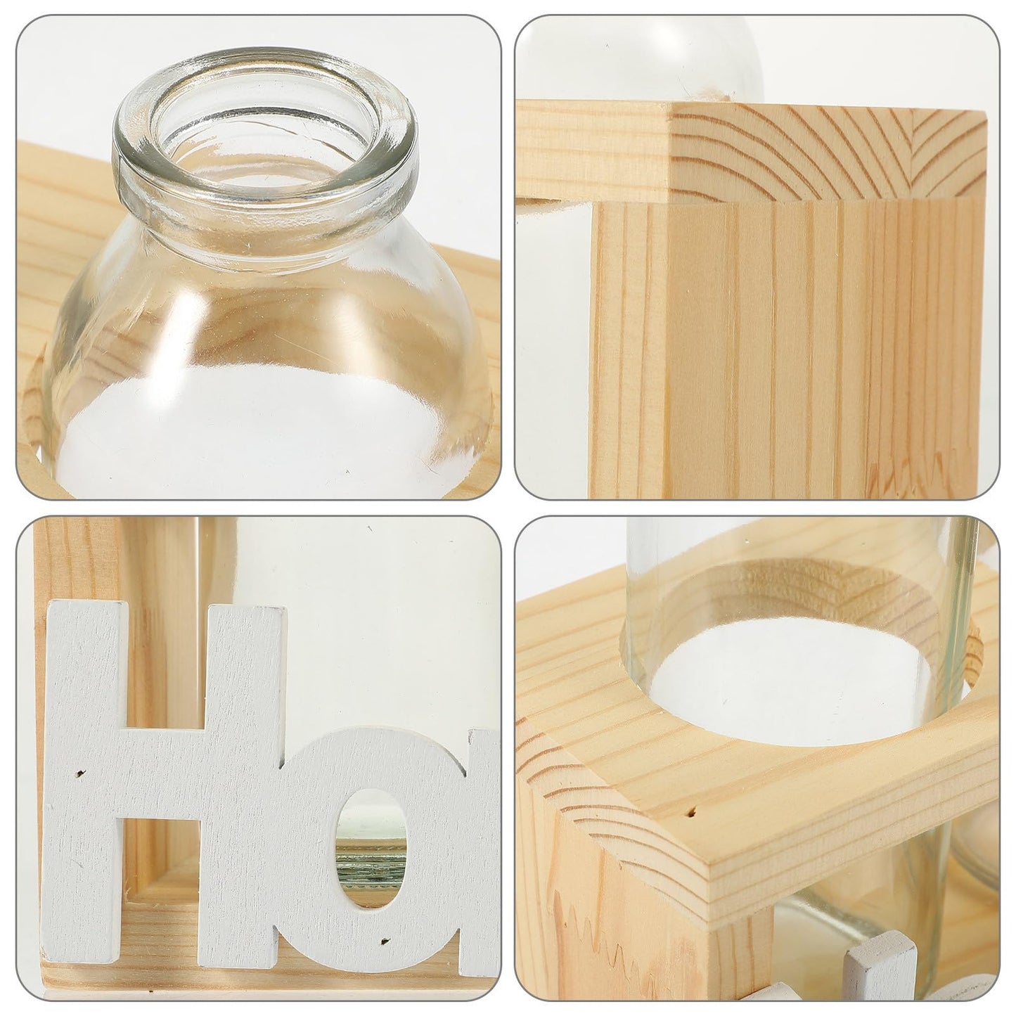 SUPVOX Nordic Style Glass Hydroponic Planter Vase with Wooden Stand, 2pcs Desktop Water Propagation Station for Home Plant Terrarium Decoration