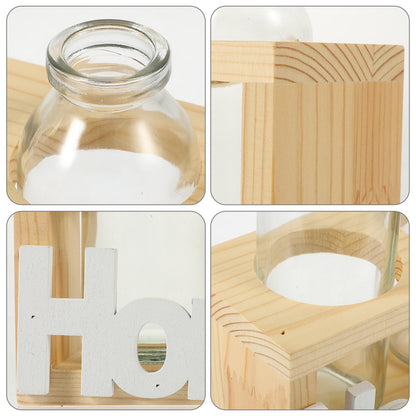 SUPVOX Nordic Style Glass Hydroponic Planter Vase with Wooden Stand, 2pcs Desktop Water Propagation Station for Home Plant Terrarium Decoration
