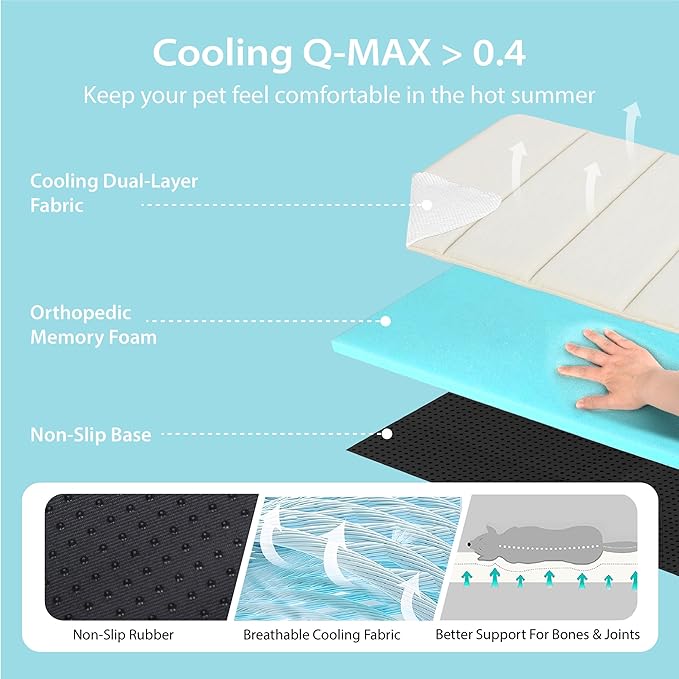 Cooling Dog Mat Q-Max>0.5 - Rapid Cooling Tech, Thin Breathable Crate Pad, Portable Washable Summer Mat, Chill Soothing Fabric - 30"x20" Medium Dog, Dark Beige
