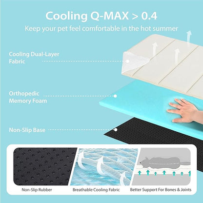 Cooling Dog Mat Q-Max>0.5 - Rapid Cooling Tech, Thin Breathable Crate Pad, Portable Washable Summer Mat, Chill Soothing Fabric - 30"x20" Medium Dog, Dark Beige