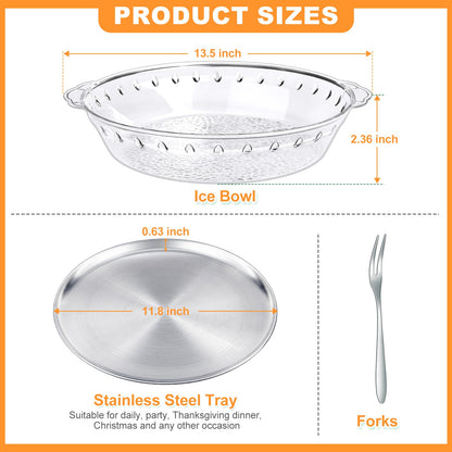 3-Pack 11.8" Chilled Serving Tray for Parties with Ice Underneath & 10 Forks – Cold Platter for Fruit, Veggies, Seafood, Shrimp Cocktail, Appetizers – Buffet, Picnic, Outdoor Party Keep food Cold Dish