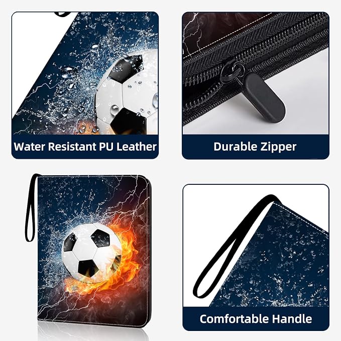 2026 Soccer Card Binder with Sleeve, 900 Pockets Trading Card Binder Sports Cards Storage Organizer for Football Baseball or Game Trading Cards with 50 Removable Sleeves Cards Collector Album