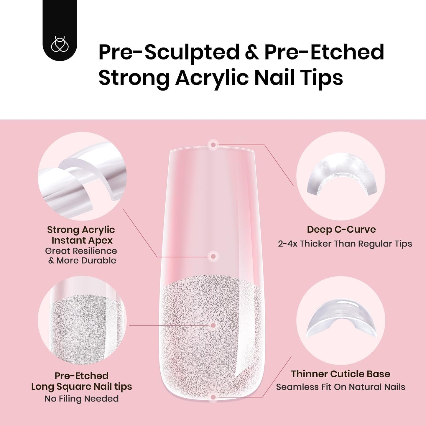 Beetles Tipex Gel Nail Kit, Medium Almond Nail Tips 224 Pcs 16 Sizes Pre-Building Pre-Etched Thick Acrylic Tips with Tipex Glue, Mini Lamp