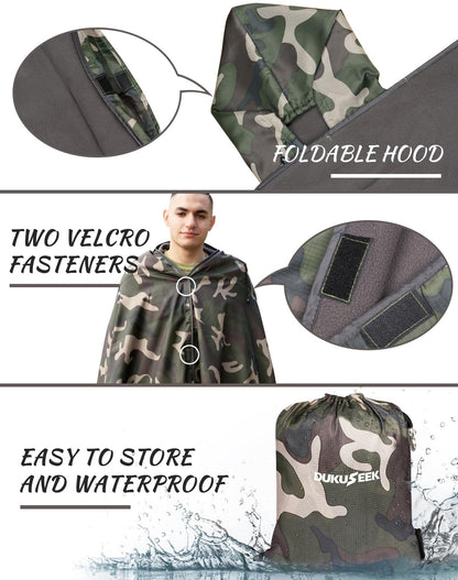 DUKUSEEK Hooded Stadium Blanket, Camouflage Waterproof Windproof Outdoor Fleece Blanket - Large (79x56), Portable, Wearable, Warm for Outdoor Hunting, Sporting Events…