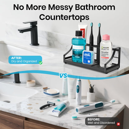 BOTEMY Toothbrush Holder with Instant Drying Stone - Bathroom Counter Organizer, Diatomite Electric Toothbrush Toothpaste Holders, Bathroom Sink Organizers and Storage,Black