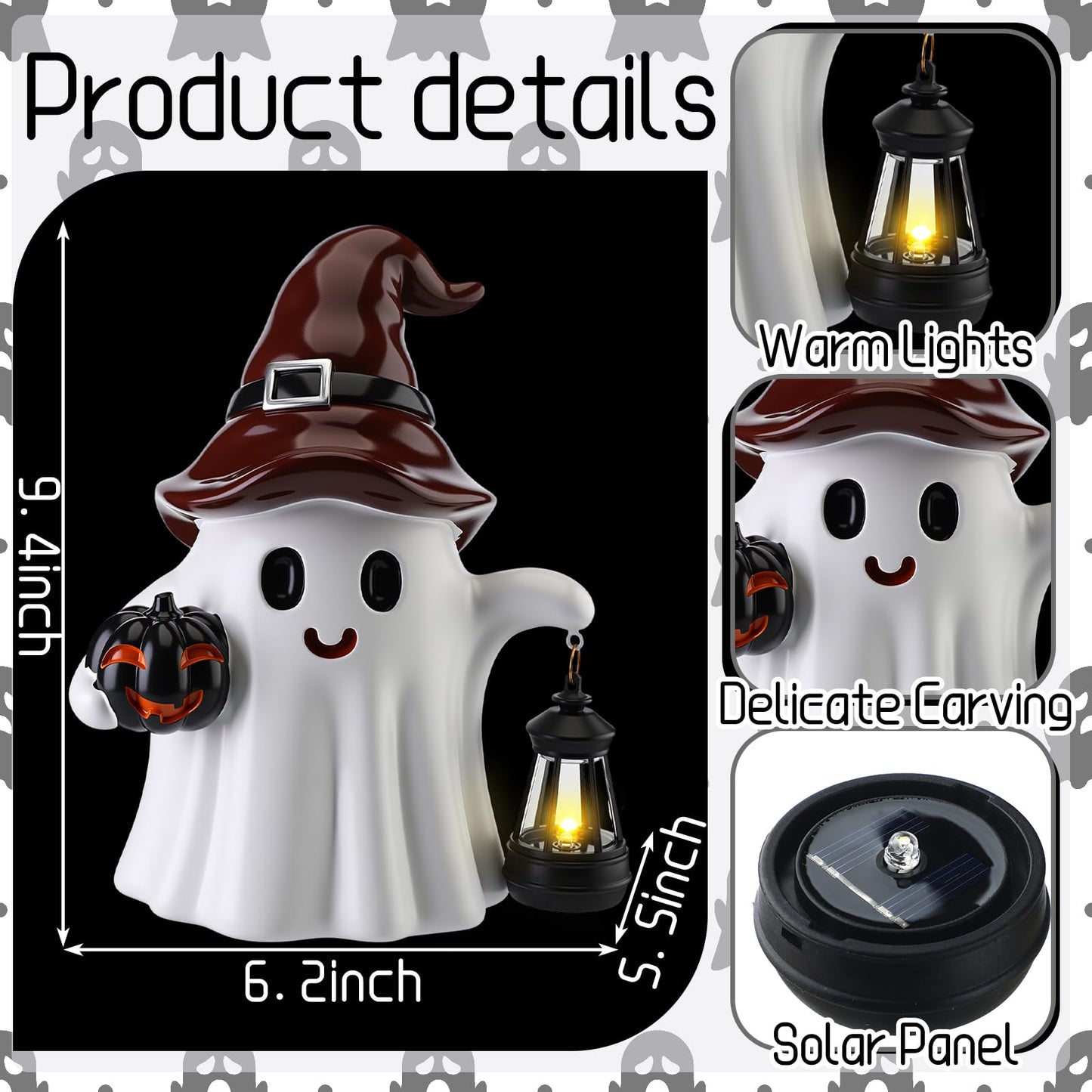 Suzile 2 Pack Halloween Outdoor Decoration 9.5 Inch Spooky Ghost Statues with Solar Lantern Light Pumpkin for Garden Halloween Figurine Cute Resin Ghost for Lawn Patio Party Indoor Home Decor Gift