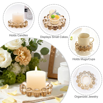 Rancco Bubble Candle Dish Glass Candle Holder Tray, Round Pillar Candlestick Plate Stand for Table Centerpieces, Modern Decorative, Home Decor, Party, Wedding, Suitable for Large Cylindrical Candles