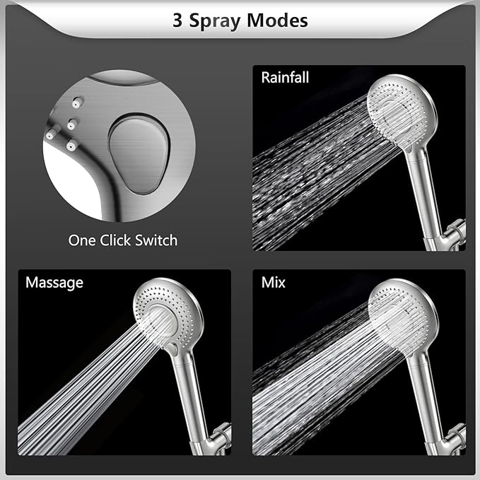 FEELSO Filtered Shower Head with Handheld, High Pressure 3 Spray Mode Showerhead with 60" Hose, Bracket and 15 Stage Water Softener Filters for Hard Water Remove Chlorine and Harmful Substance