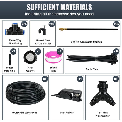 100ft Drip Irrigation System, Automatic Garden Watering System with 25 Adjustable Sprinkler Nozzles, Irrigation Hose Kit for Yard, Lawn, Plants, Atomizing System