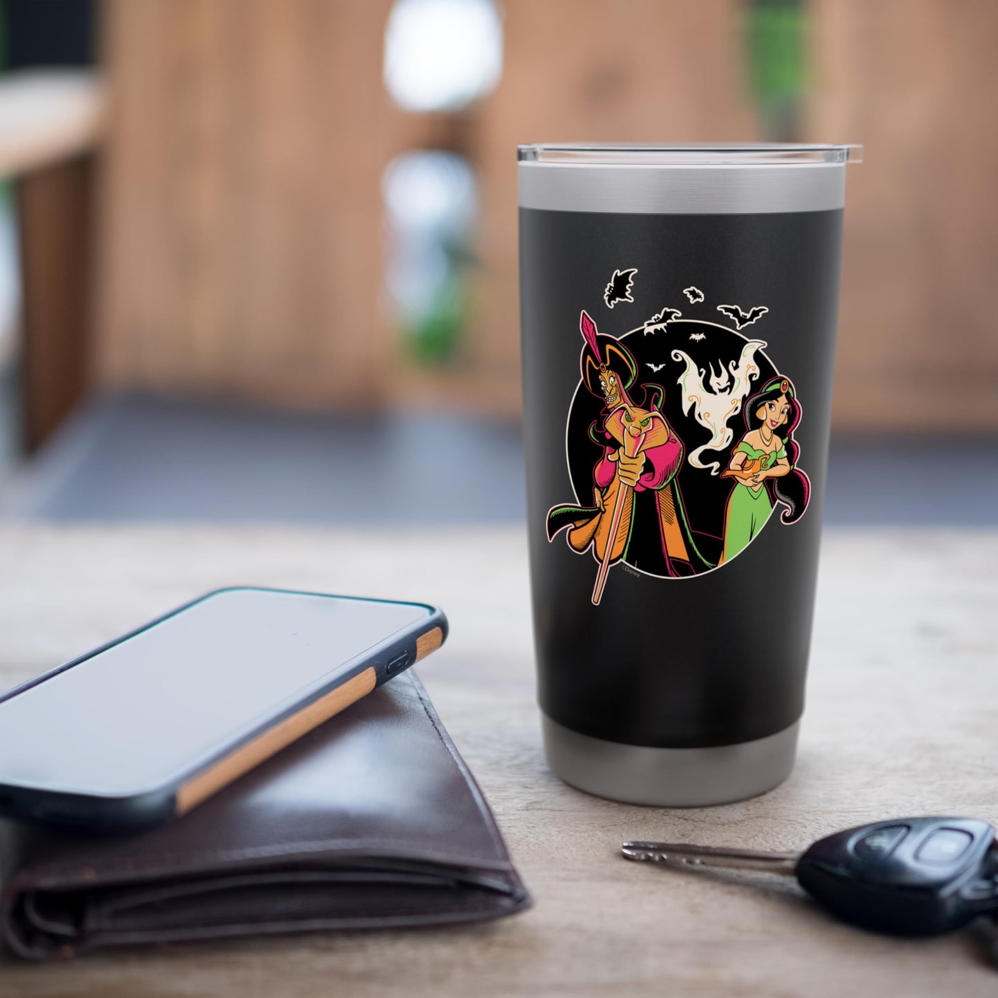 Disney Princess Jasmine and Jafar Aladdin Halloween Bats Stainless Steel Insulated Tumbler