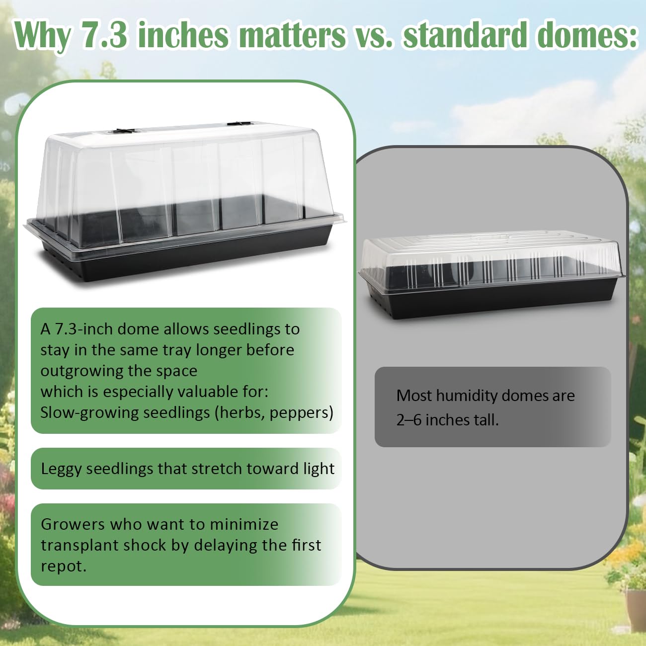 1020 Trays with Tall 7.3'' Dome, 10-Pack Extra Large Seed Starter Tray with Humidity Domes, Heavy Duty 1020 Seed Trays and Flats with Lid, Seed Germination Mini Greenhouse No Hole for Balcony Garden