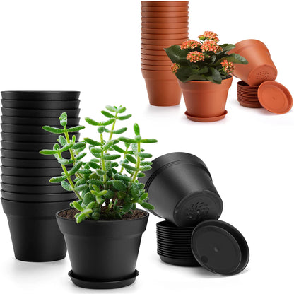 FHWTY 16 Pack Plastic Plant Pots YE & 16 Pack Plastic Plant Pots BK