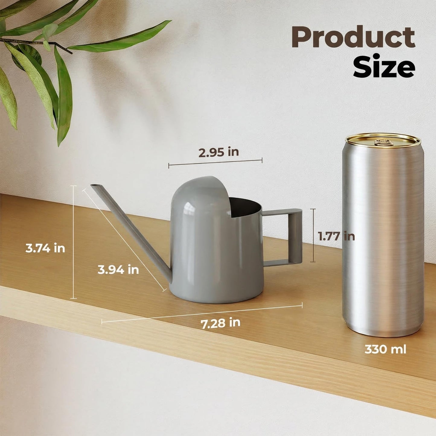 Bamworld Small Watering Can Indoor Outdoor Plant Black Metal Stainless Steel Long Spoutt Flowers Watering Cans for House Garden Plants 10OZ Watering Bottle Cute Stylish Gardening Decoration(Grey)