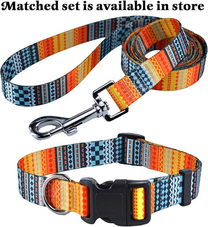 Mihqy Dog Collar with Bohemia Floral Tribal Geometric Patterns - Soft Ethnic Style Collar Adjustable for Small Medium Large Dogs（Bohemian Orange,L）