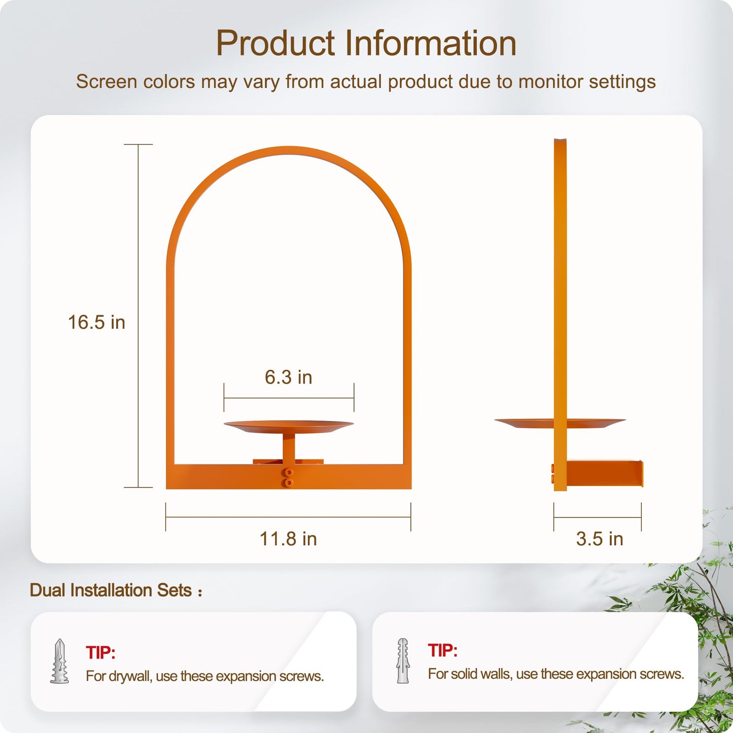 BUTUNITA Orange Metal Wall Plant Holder - 2-Pack Wall Mounted Plant Stands and Hanging Holders for Indoor Planter and Flower Pot - Arch Decor Shelf for Plant Storage (Pot Not Included)