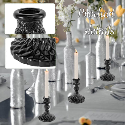 Glass Candlestick Holders Set of 2，Taper Candle Holders Fit 0.8 Inch Candles, Crystal Decorative Candle Stand Centerpiece for Table Wedding Dinning Party 4 Inch Tall (Black)