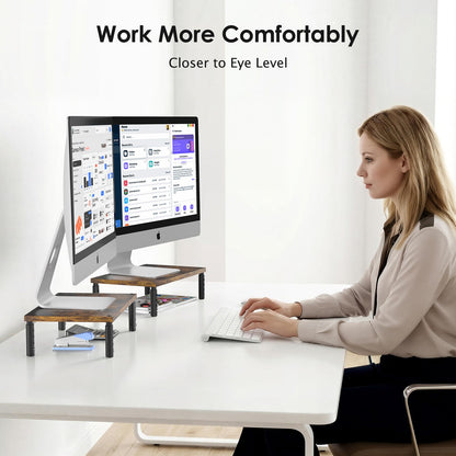 OPNICE Adjustable Monitor Stand Riser for Desk, Computer & Laptop Stand, Desk Organizers and Accessories, Office Desk Accessories & Workspace Organizer for Home Office, Brown Wood