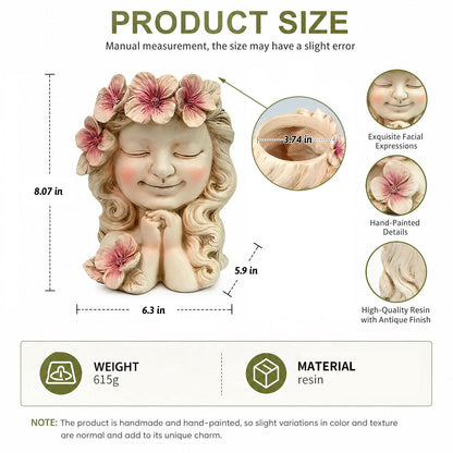 Mrlikale Flower Girl Head Planter Pot, Resin Face Planter for Indoor Outdoor Plants, Cute Succulent Pots with Drainage Hole, Decorative Plant Pots for Desk Patio Balcony Home Decor (White)